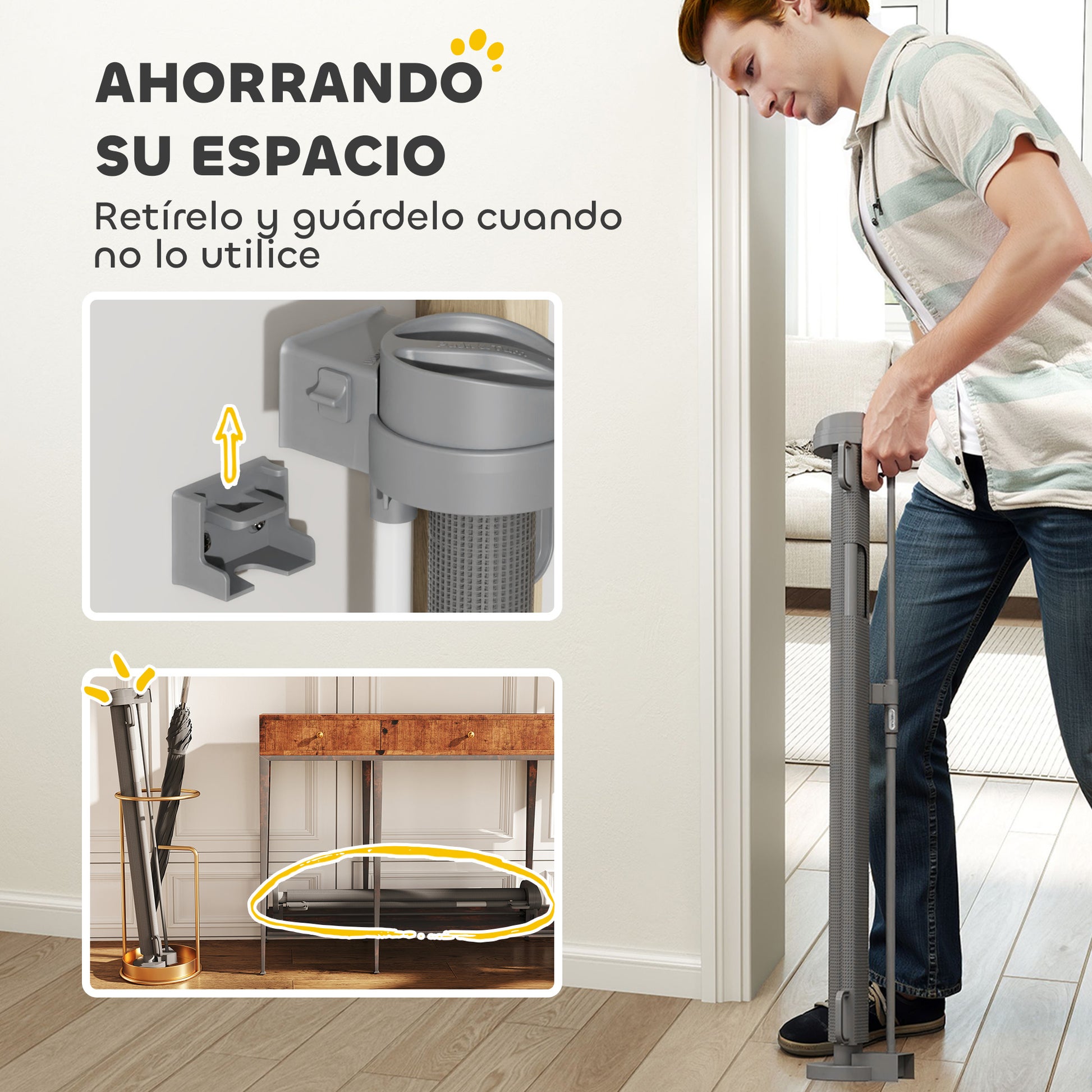 Pawhut Barrera De Seguridad Para Perros Retráctil 0-136 Cm Para Escaleras_5