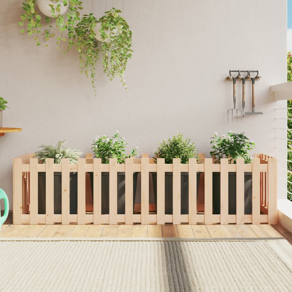 Arriate Elevado Jardín Con Valla Madera Maciza Pino 200x50x50cm_1
