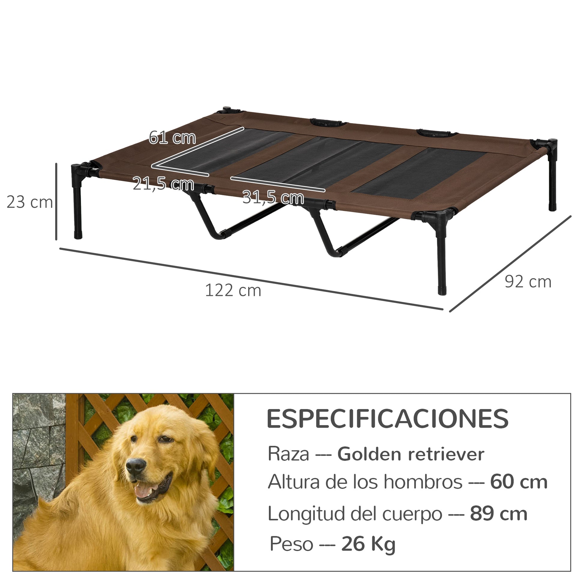 Pawhut Cama Elevada Perros Transpirable Interiores Exteriores 122x92x23 Cm Café_2