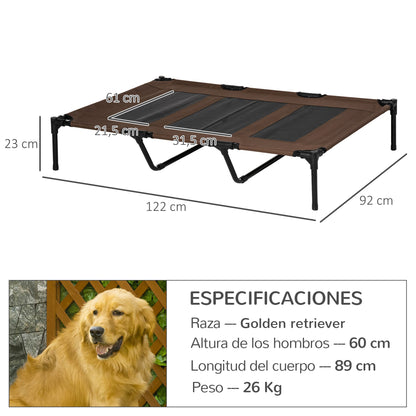 Pawhut Cama Elevada Perros Transpirable Interiores Exteriores 122x92x23 Cm Café_2