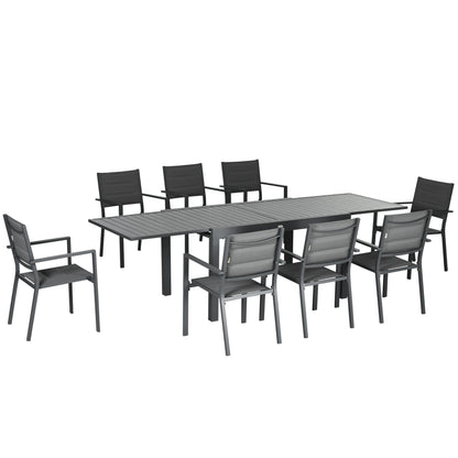 Outsunny Conjunto Muebles De Jardín Con Mesa Extensible 8 Sillas Apilables Gris_0