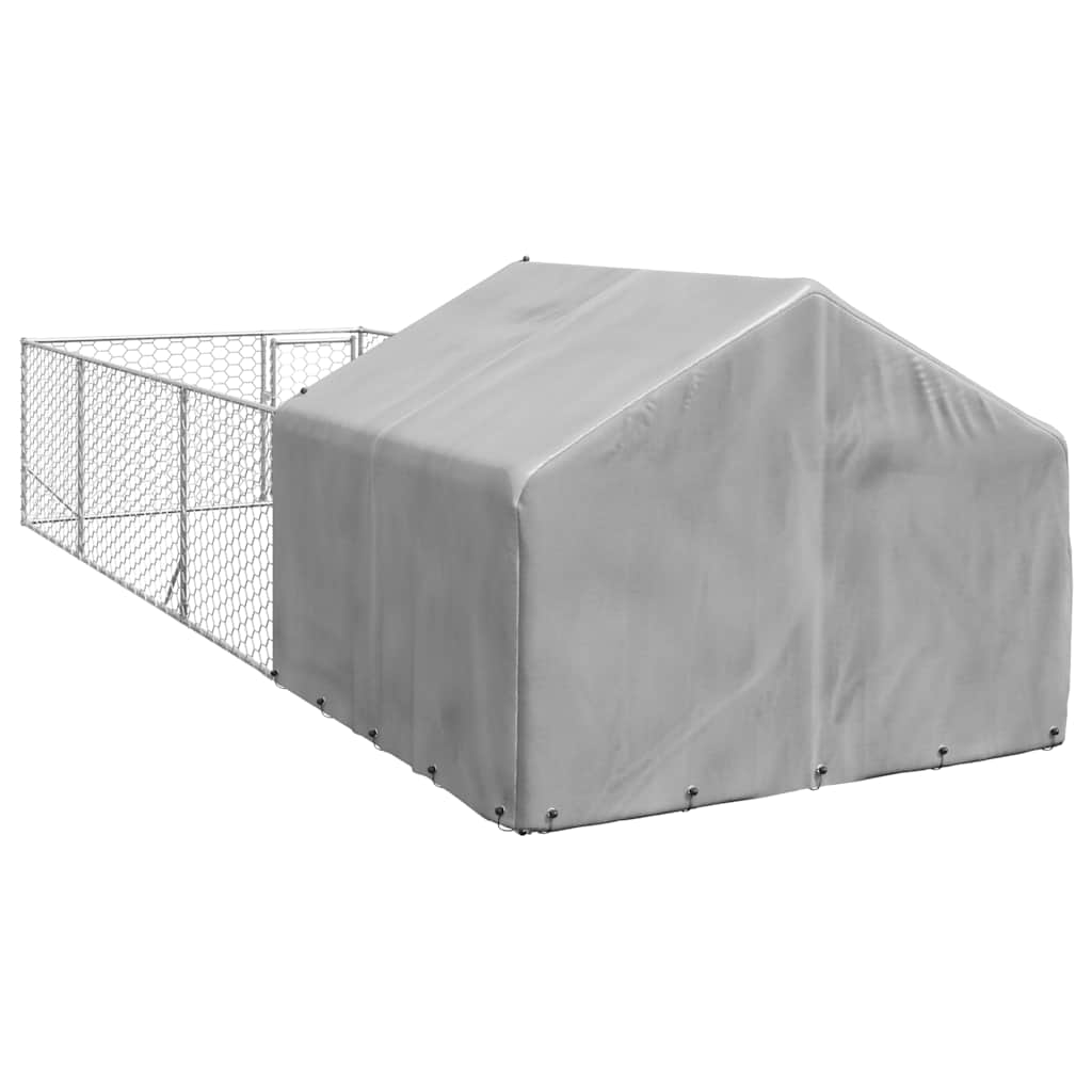 Caseta Perros Exterior Con Corral 6x2x1,5 M Acero Galvanizado_4