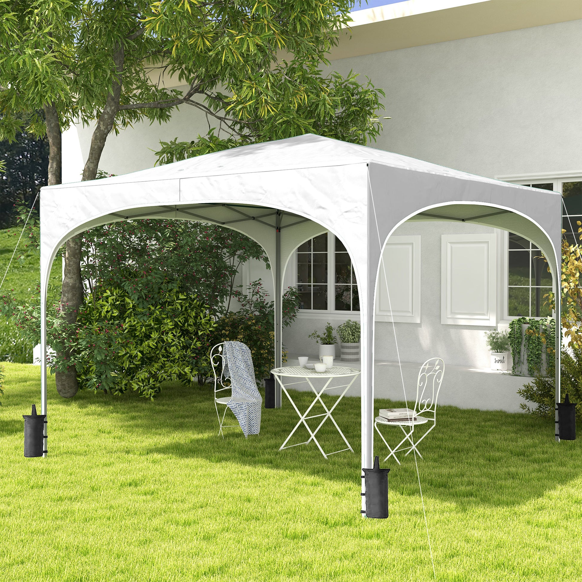 Outsunny Carpa Plegable 3x3 M Altura Ajustable Con Bolsa De Transporte Blanco_1