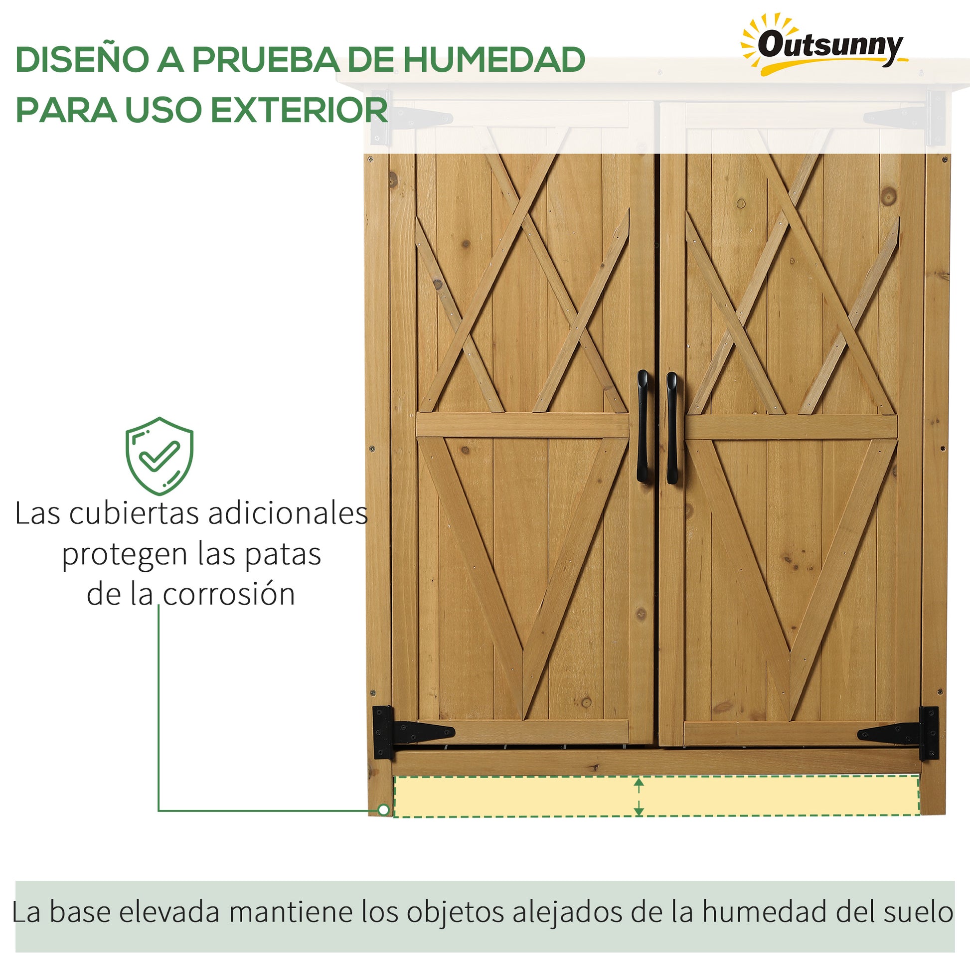 Outsunny Armario De Madera Jardín Almacenaje De Herramientas 75x40x90 Cm Natural_5