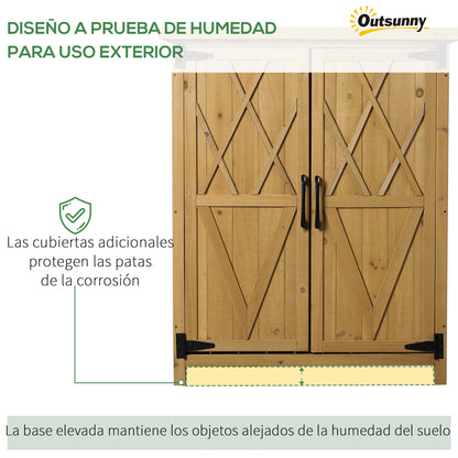 Outsunny Armario De Madera Jardín Almacenaje De Herramientas 75x40x90 Cm Natural_5