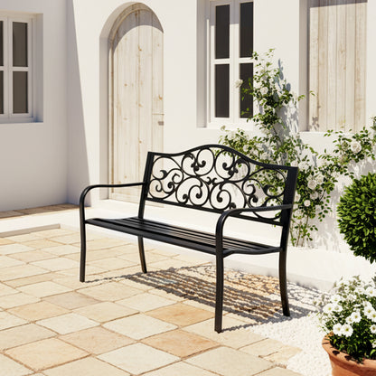 Outsunny Banco De Jardín De Acero Carga 240 Kg Para Patio 127x60x89 Cm Negro_1