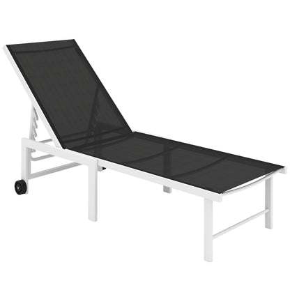 Outsunny Tumbona Jardín Exterior Con Ruedas Respaldo Ajustable 166x60x84 Cm Gris_0