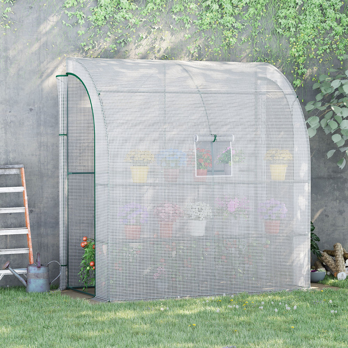 Outsunny Invernadero Pequeño Con Estantes De 3 Niveles 200x100x215 Cm Blanco_1