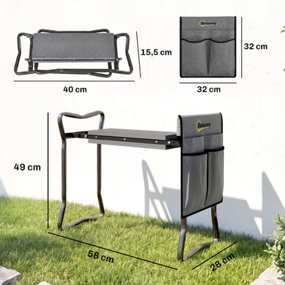 Outsunny Taburete De Jardín Plegable 2 En 1 Con Almohadilla De Espuma Y Bolsa_2