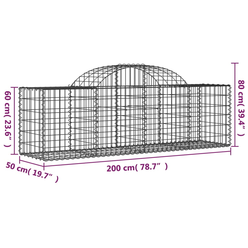 Cestas De Gaviones 5 Uds Forma De Arco Hierro 200x50x60/80 Cm_5