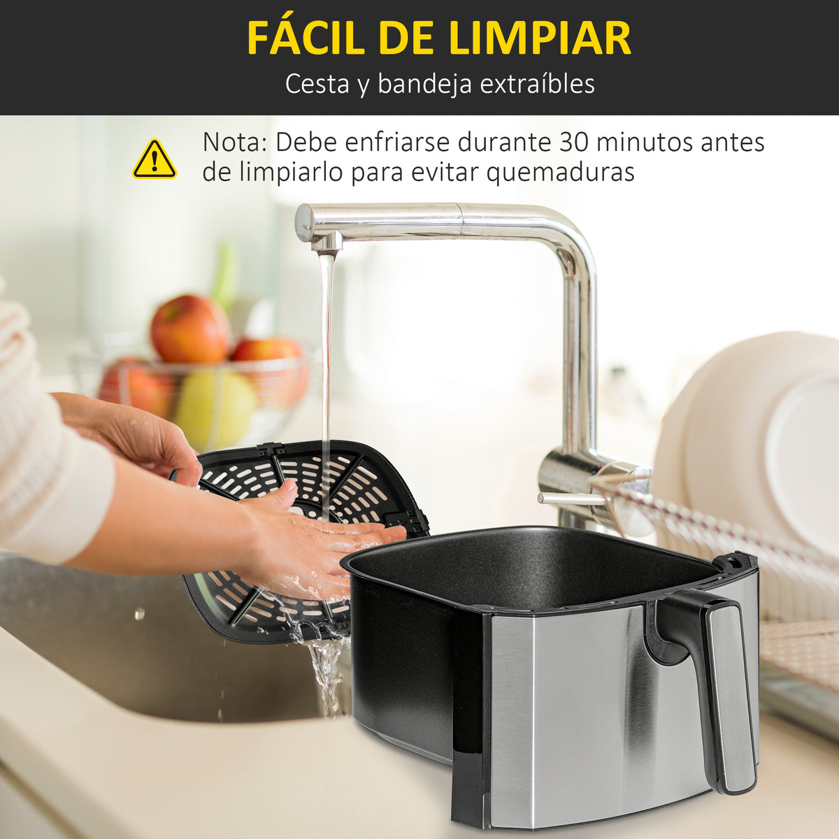 Freidora Sin Aceite Homcom Acero, Plástico Negro 36,5x29x33,8 Cm_3