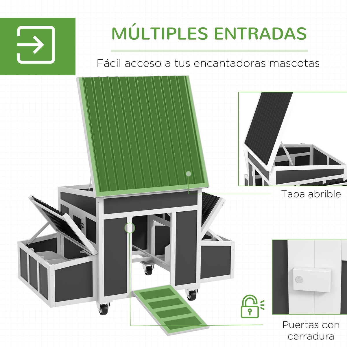 Pawhut Conjunto De 1 Gallinero De Madera Y 1 Gallinero Para Exterior Grande_5