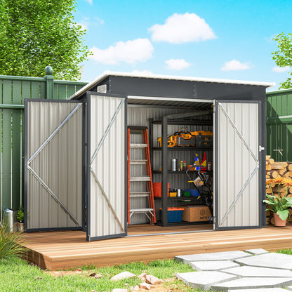 Outsunny Caseta De Jardín Exterior 2,7 M² 234x132x185 Cm Triple Puerta Gris_1