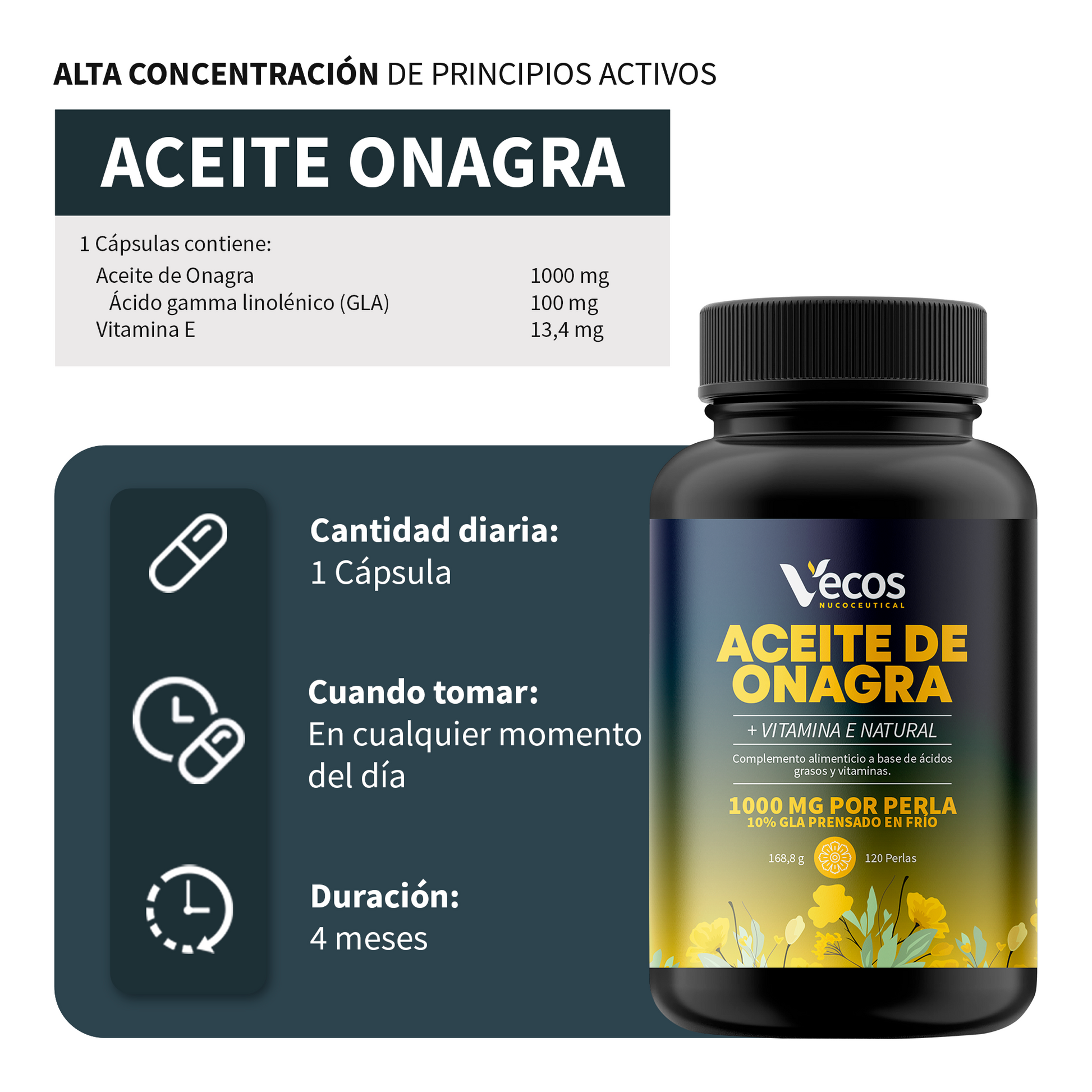 Aceite De Onagra 1000 Mg Vecos | Equilibrio Hormonal Femenino | Rico En Gla_2