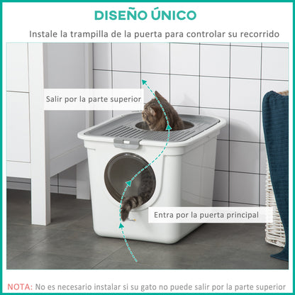 Pawhut Arenero Para Gatos Con Pala 2 Puertas 44x55x39 Cm Blanco Y Gris_5