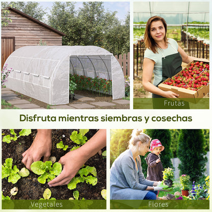 Outsunny Invernadero De Túnel Jardín 6x3x2m Con Puerta Y 12 Ventanas Enrollables_5