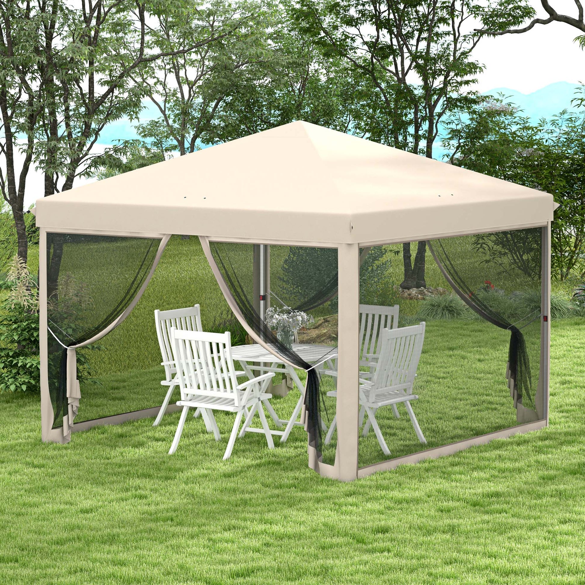 Outsunny Carpa Plegable 3x3 M Con Mosquiteras Anti-uv Marco De Acero Beige_1