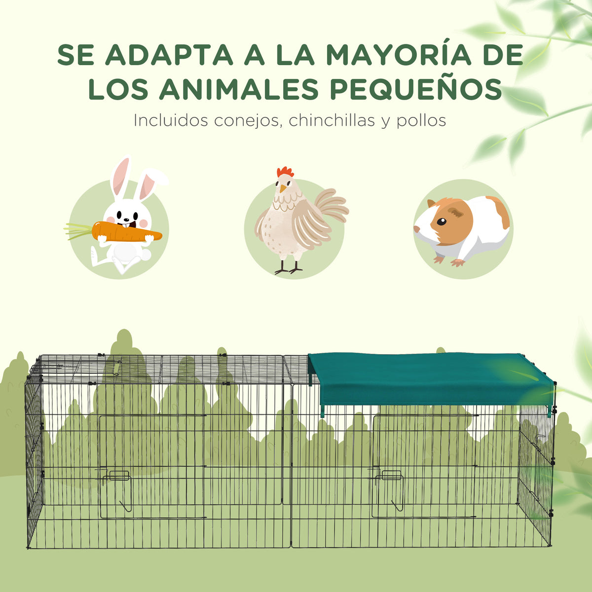 Jaula Animales Pequeños Pawhut Acero Verde 220x85x70 Cm_5