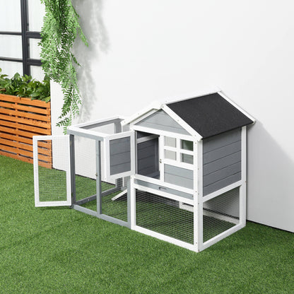 Pawhut Conejera De Madera Con Zona Abierta Y Rampa 123,5x62,6x92,5 Cm Gris_1