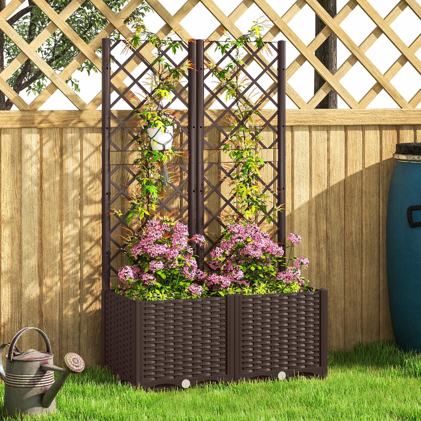 Outsunny Jardinera Con Enrejado De Pp Con Drenaje Y Amplio Espacio 80x40x135 Cm_4