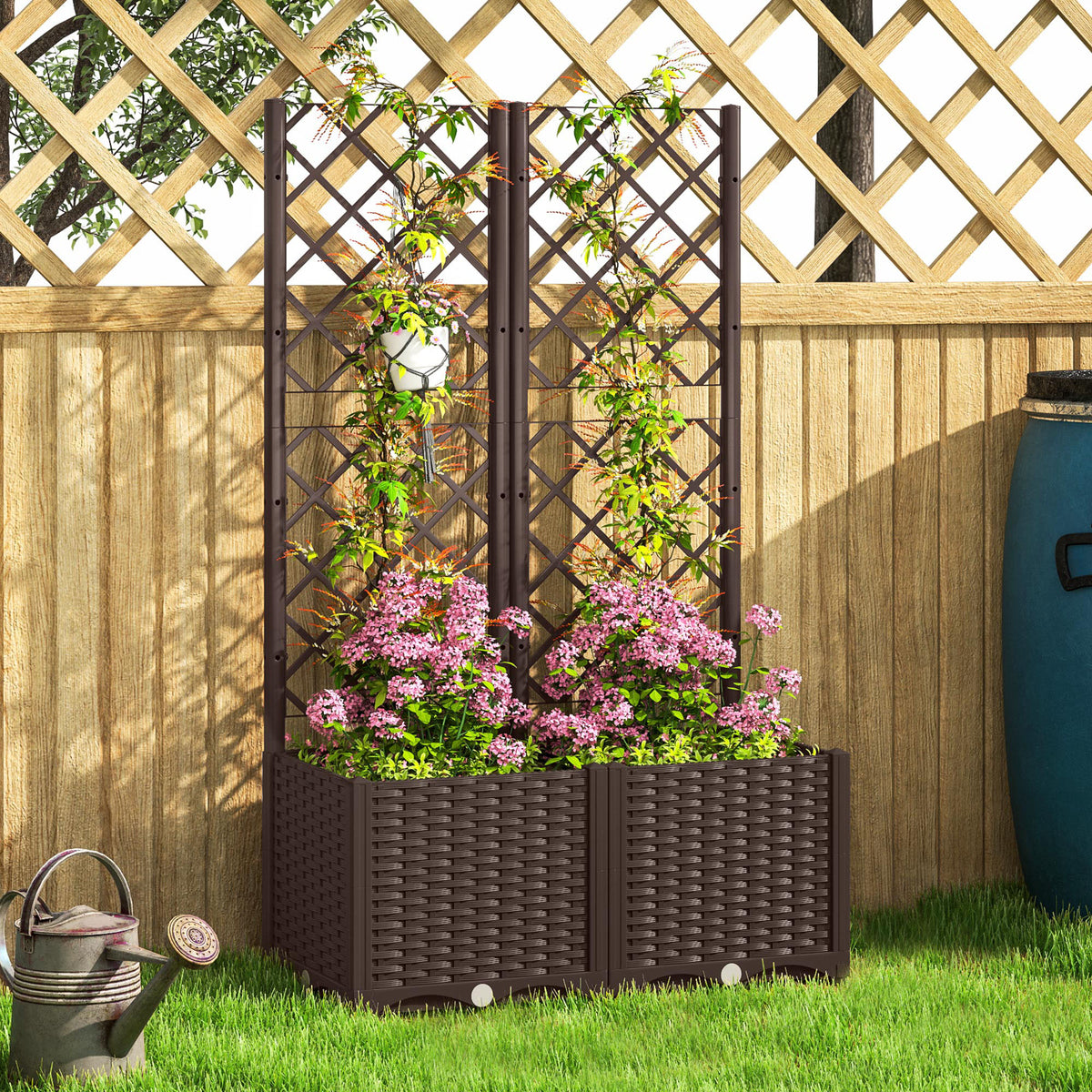 Outsunny Jardinera Con Enrejado De Pp Con Drenaje Y Amplio Espacio 80x40x135 Cm_4