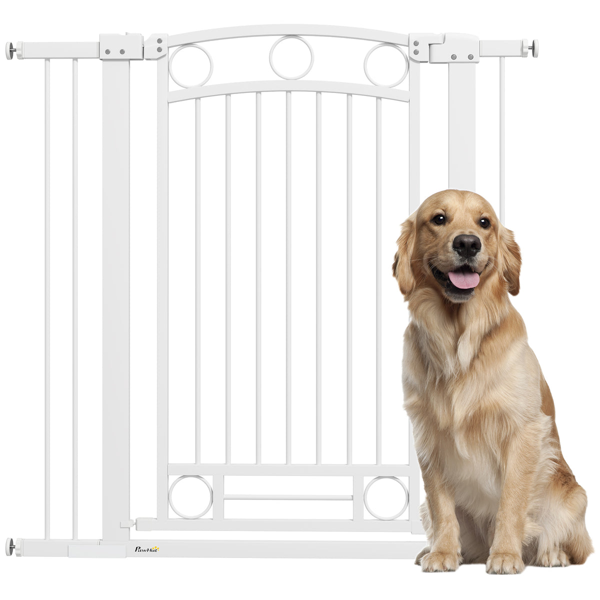 Pawhut Barrera Para Perros Con Ancho Ajustable 76-104 Cm 2 Extensiones Blanco_0