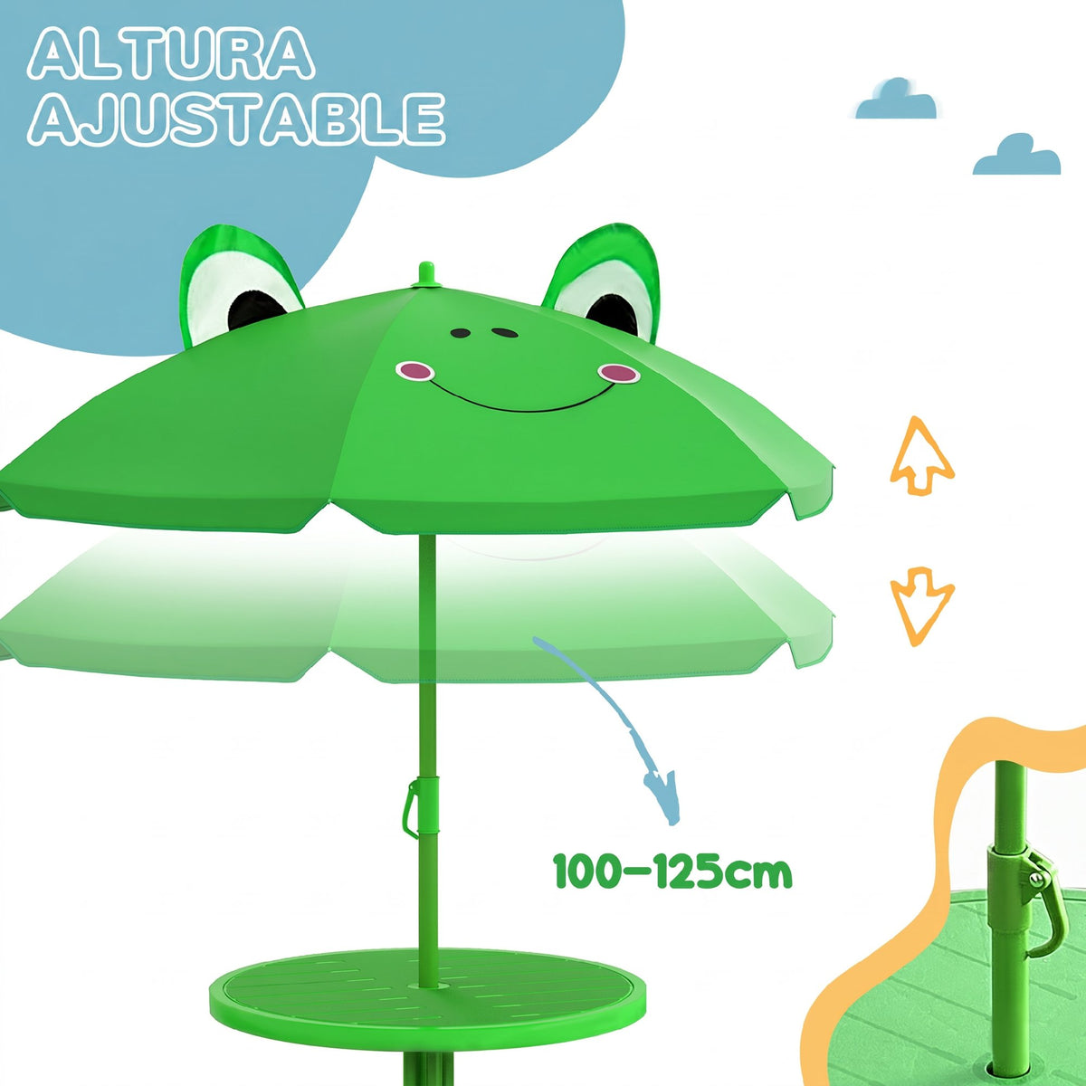 Outsunny Mesa Y Sillas Infantil De Jardín Plegable Con Sombrilla Ajustable Verde_5