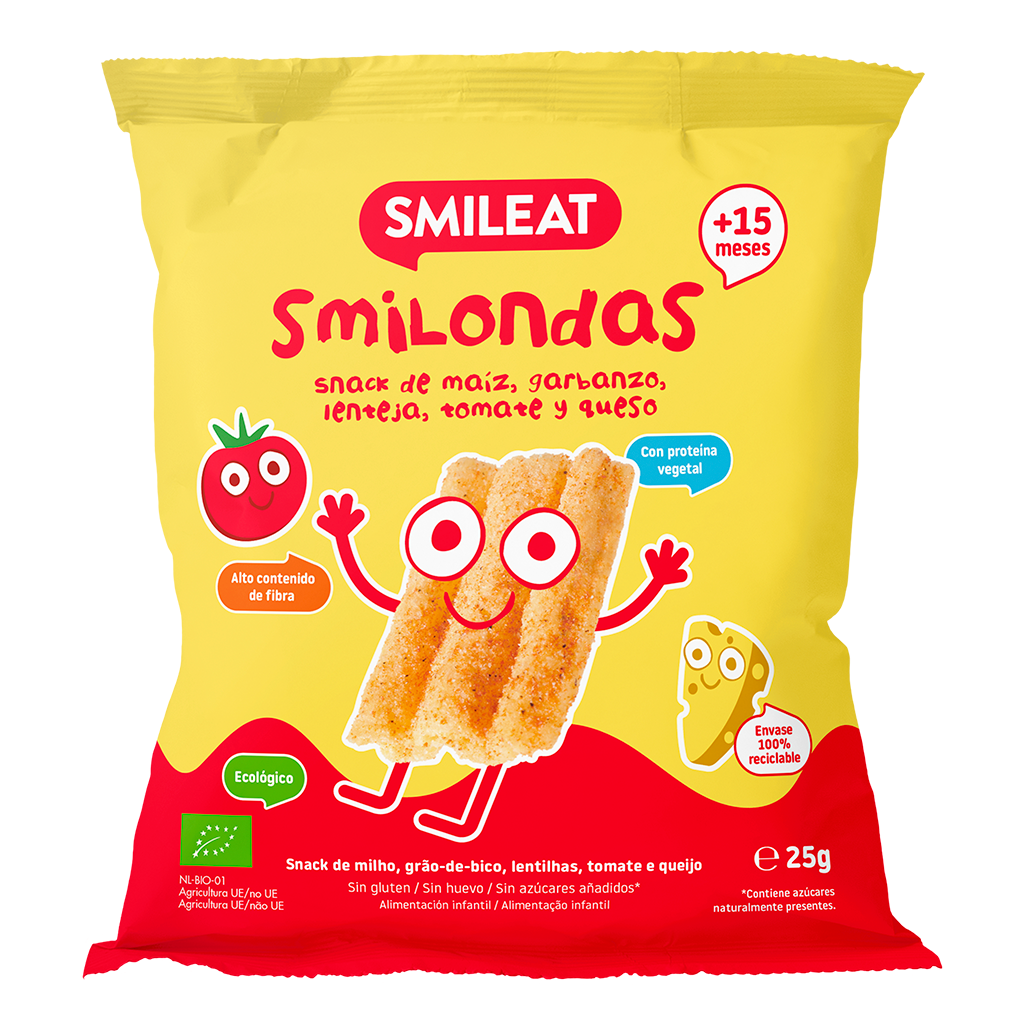 Smilondas Snack de Maiz, garbanzo, lenteja, Tomate y Queso Eco Smileat 25 g