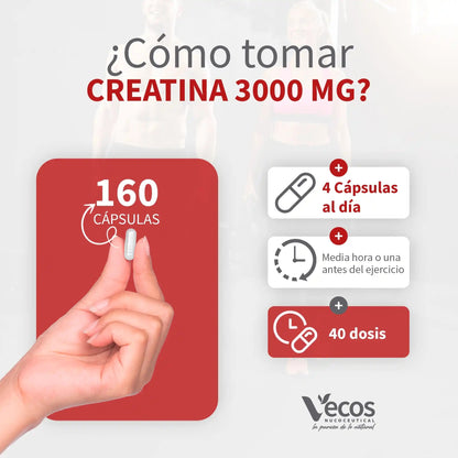 Creatina 3000 mg Vecos 160 capsulas