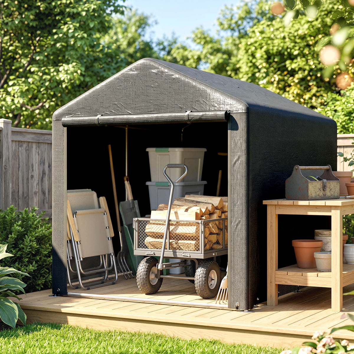 Outsunny Carpa Para Herramientas Bicicletas Y Motos 1,6x2,2x1,7 M Gris Oscuro_1
