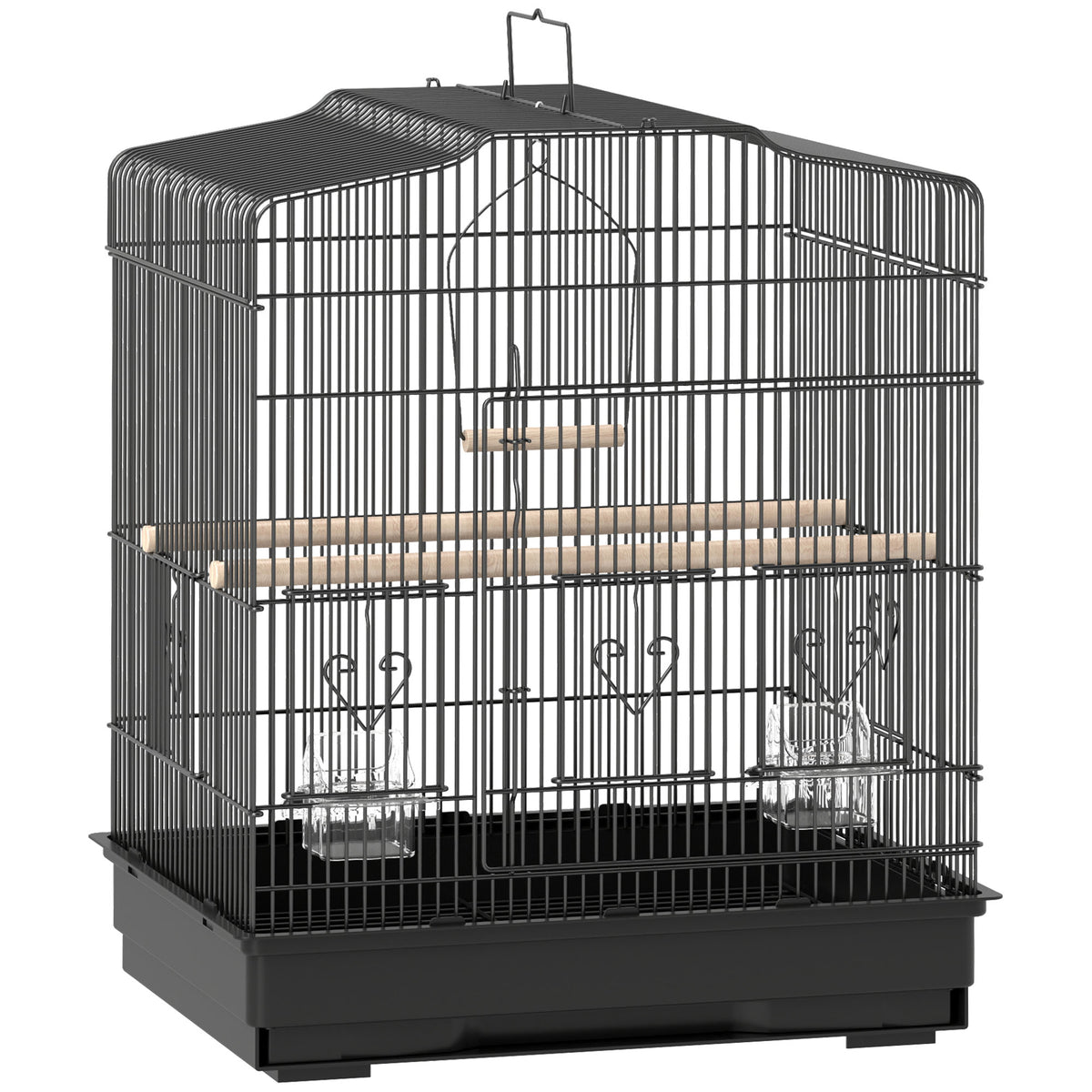 Pawhut Jaula Para Pájaros 46,5x36x59 Cm Con Puertas Y Bandeja Extraíble Negro_0
