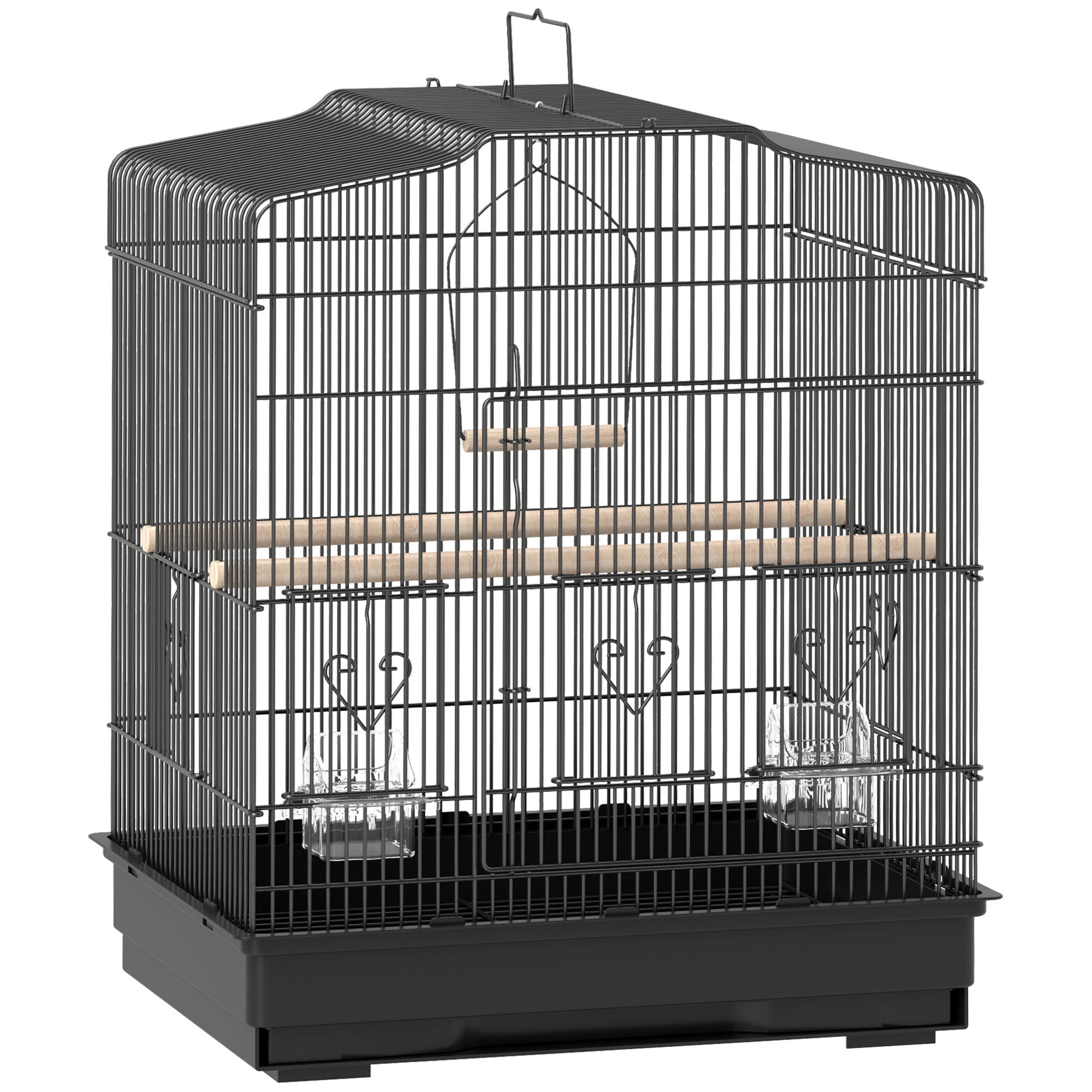 Pawhut Jaula Para Pájaros 46,5x36x59 Cm Con Puertas Y Bandeja Extraíble Negro_0