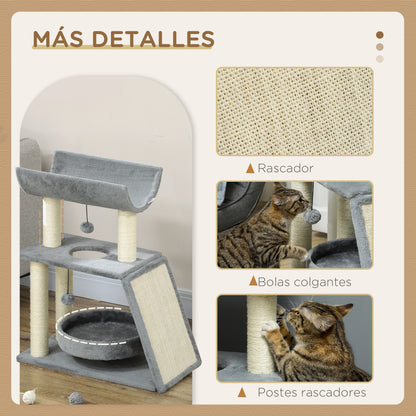 Pawhut Rascador Para Gatos Altura 76 Cm Con Plataforma En U Gris Claro_5