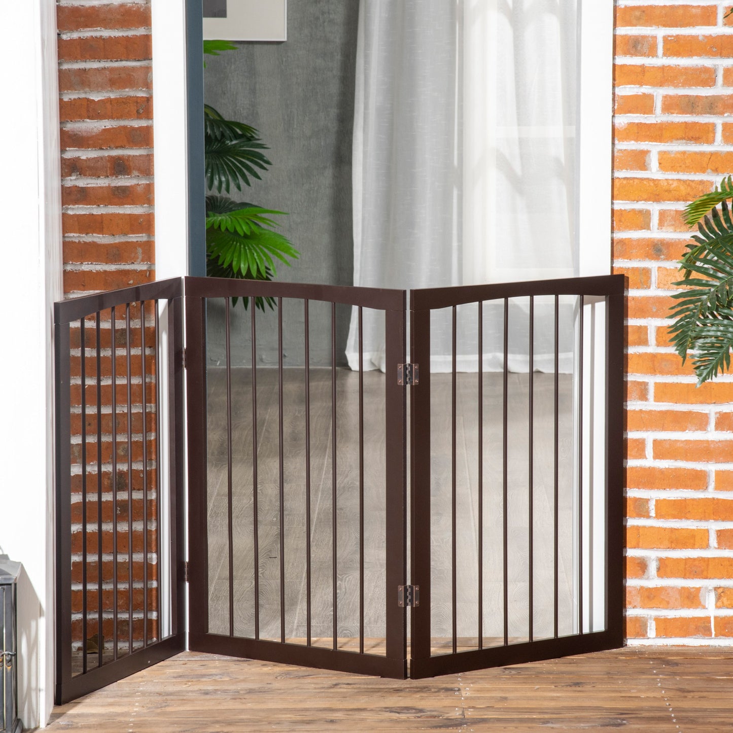 Pawhut Barrera De Seguridad Plegable Perros Pequeños 160x76 Cm Para Puertas Café_1