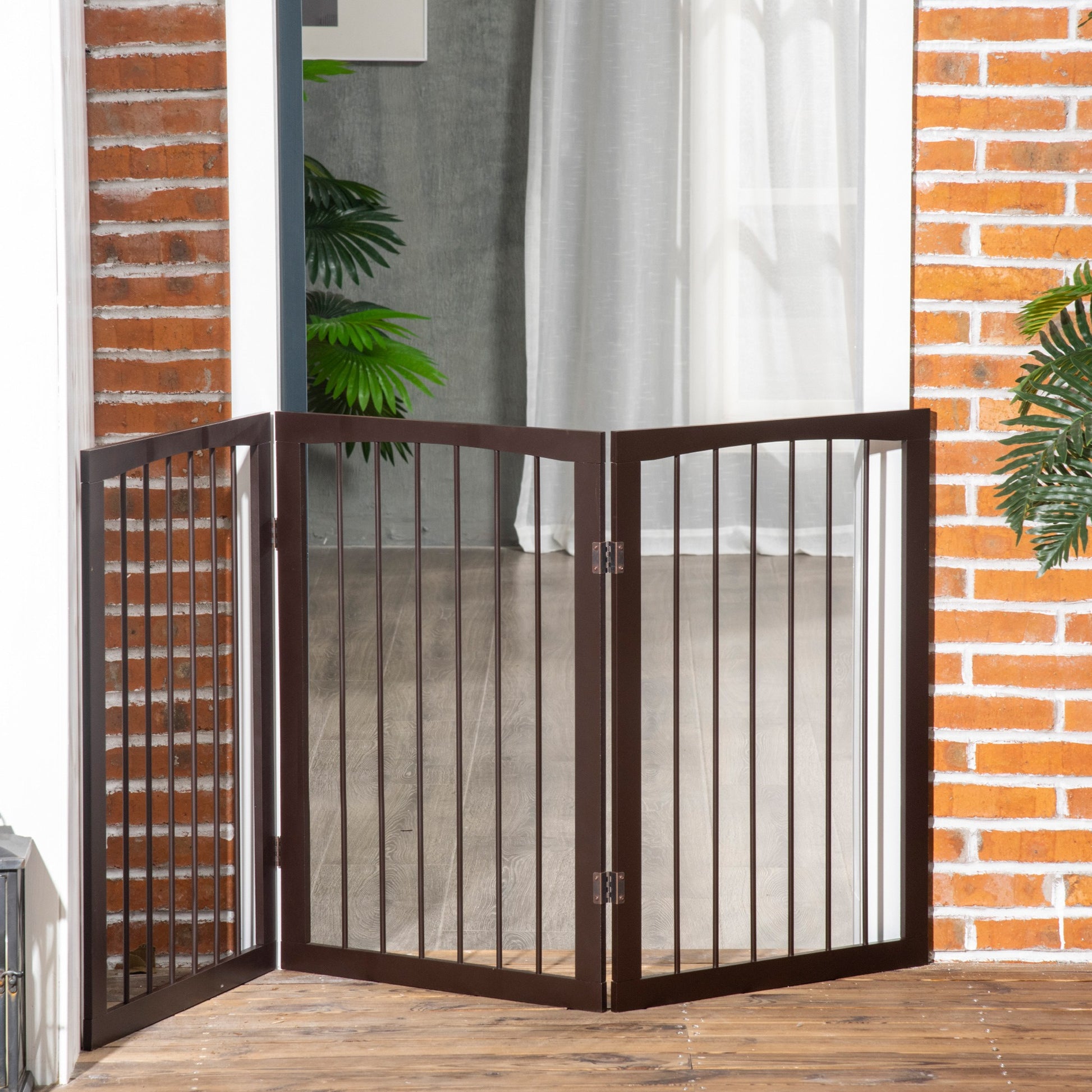 Pawhut Barrera De Seguridad Plegable Perros Pequeños 160x76 Cm Para Puertas Café_1