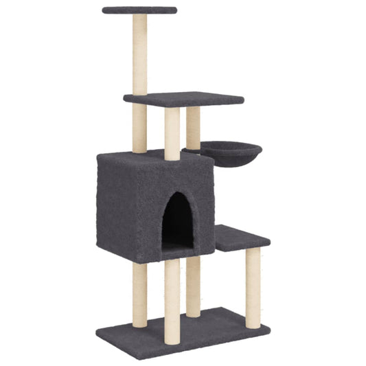 Rascador Para Gatos Con Postes De Sisal Gris Oscuro 131 Cm_0