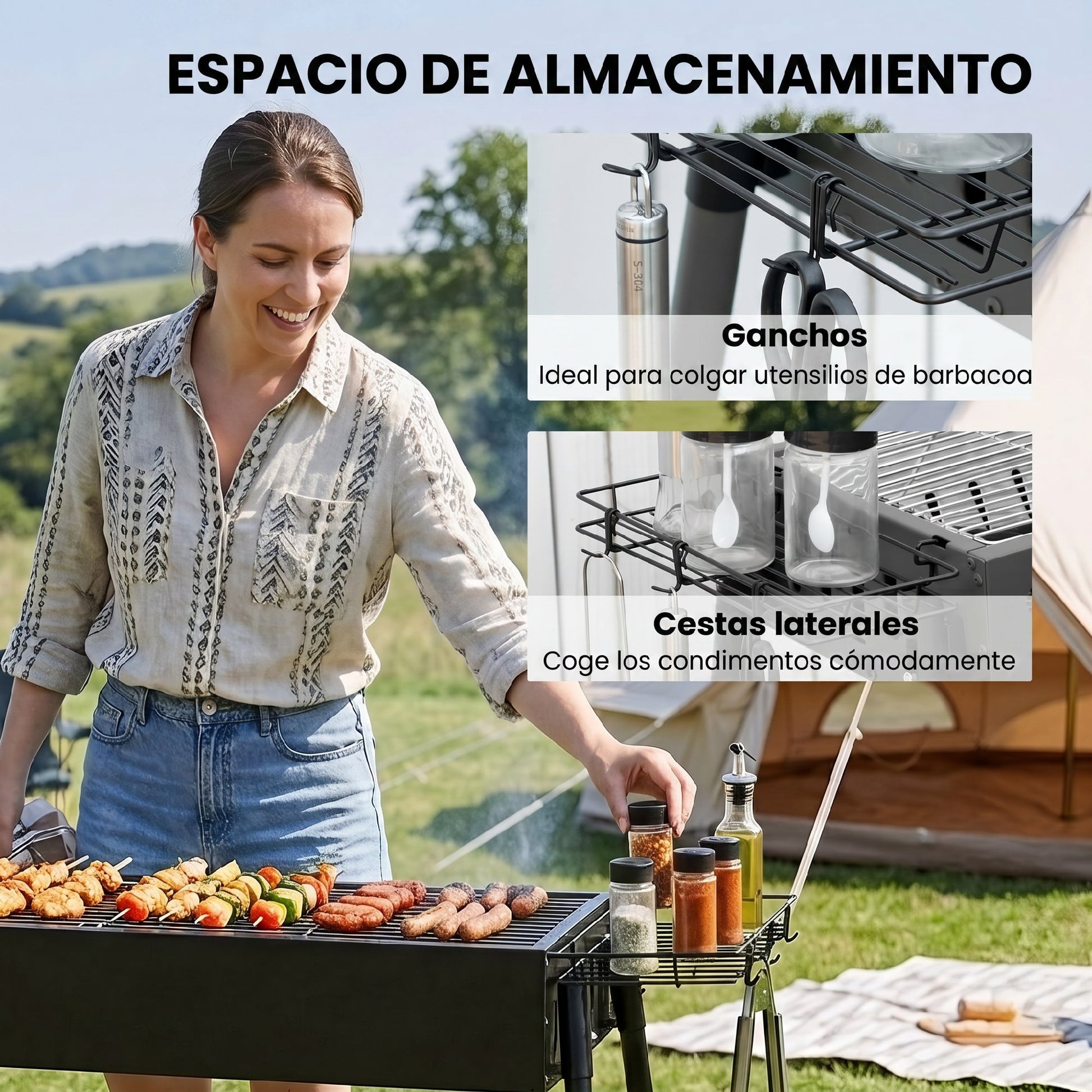 Outsunny Barbacoa De Carbón Con 2 Parrillas De Acero Inoxidable 94x39x70cm Negro_5