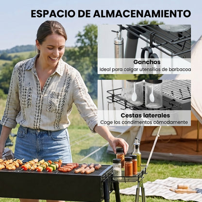 Outsunny Barbacoa De Carbón Con 2 Parrillas De Acero Inoxidable 94x39x70cm Negro_5