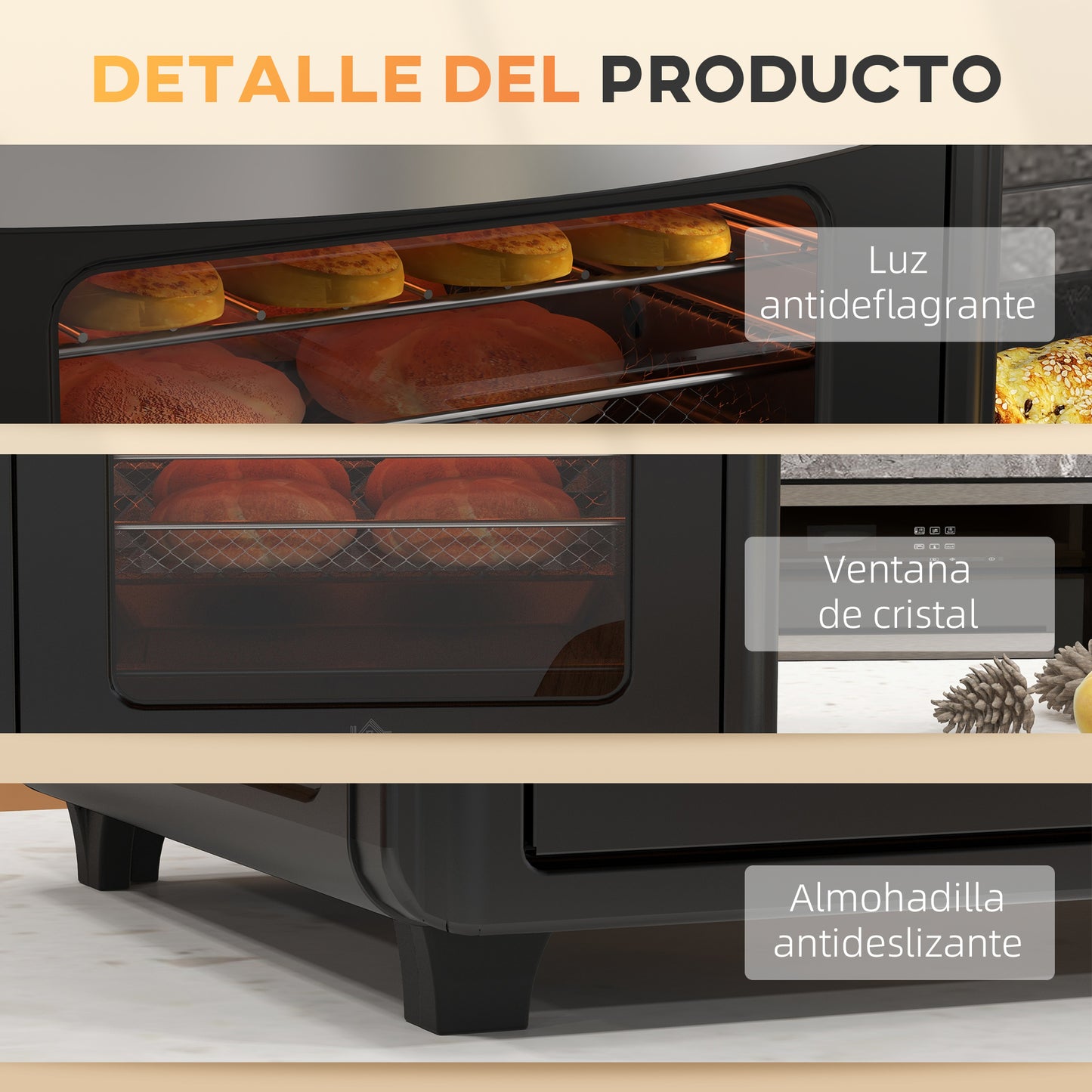 Homcom Horno Eléctrico Multifunción De Sobremesa De 30l 1600w 43x39x39cm Negro_3