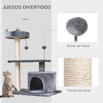 Árbol Rascador Para Gatos Con Cama Plataforma Refugio Poste 60x40x81 Cm Gris_5