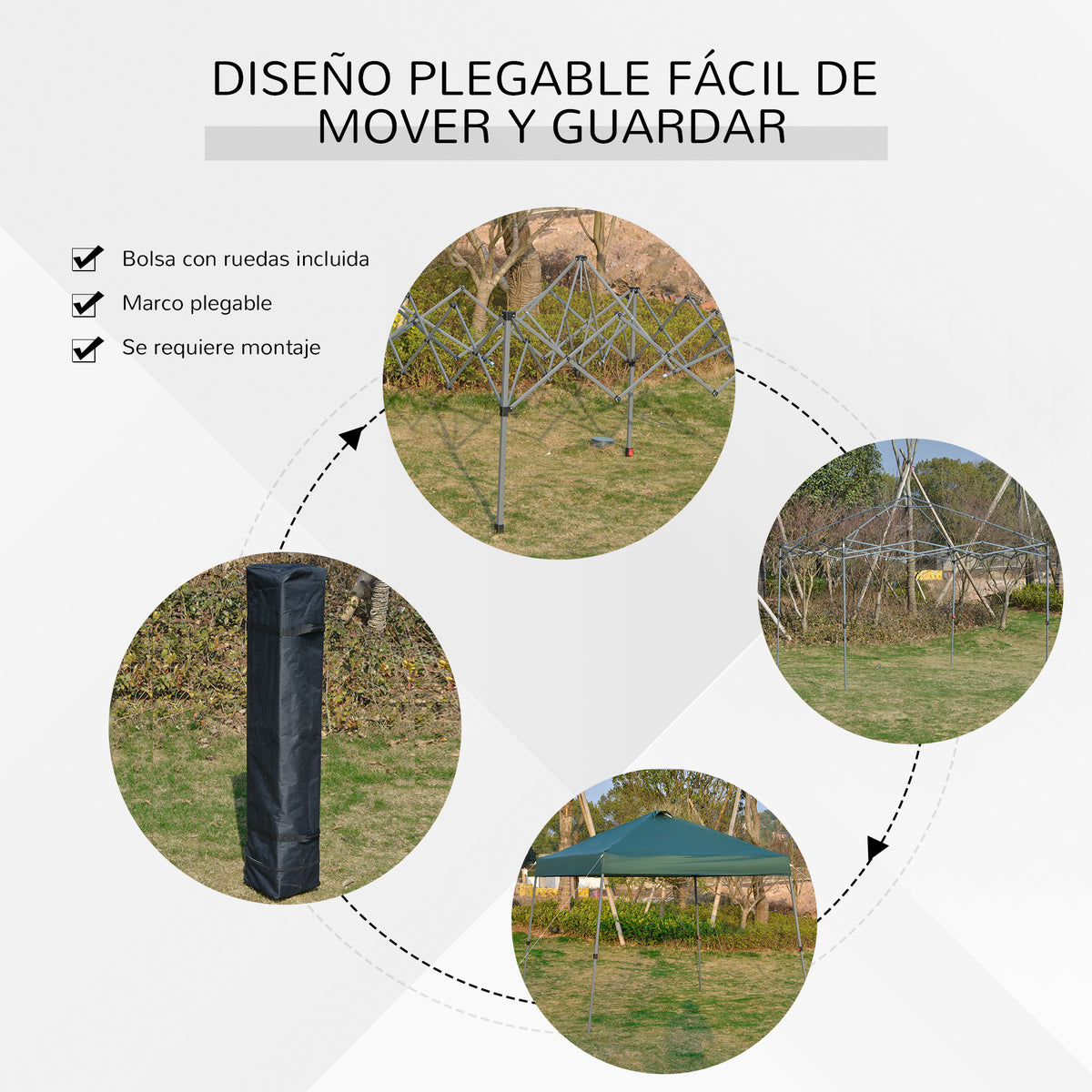Outsunny Cenador Plegable 3x3m Jardín Con Bolsa De Transporte Con Ruedas Camping_5