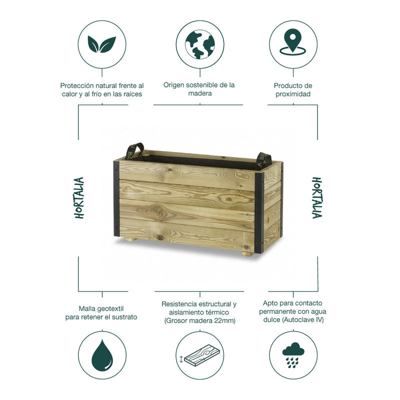 Jardinera Exterior De Madera Con Refuerzo De Aluminio Ghio Al Hortalia 70x30x40 Cm_4