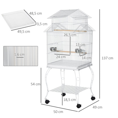 Pawhut Jaula Para Pájaros Con Ruedas 50x49x137cm Con Bandeja Extraíble Comederos_2
