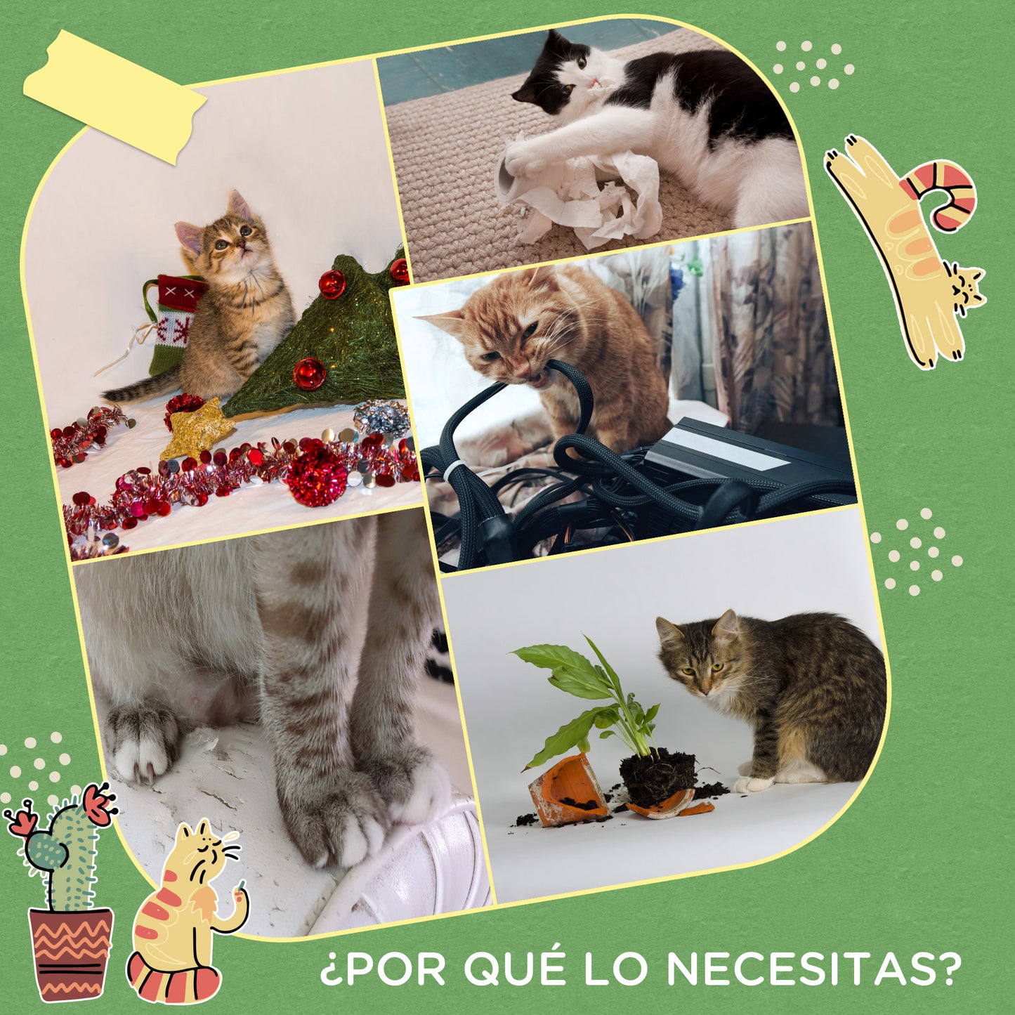 Pawhut Rascador Cactus Para Gatos Con Bola Colgante Y Juego En La Base De Madera_5