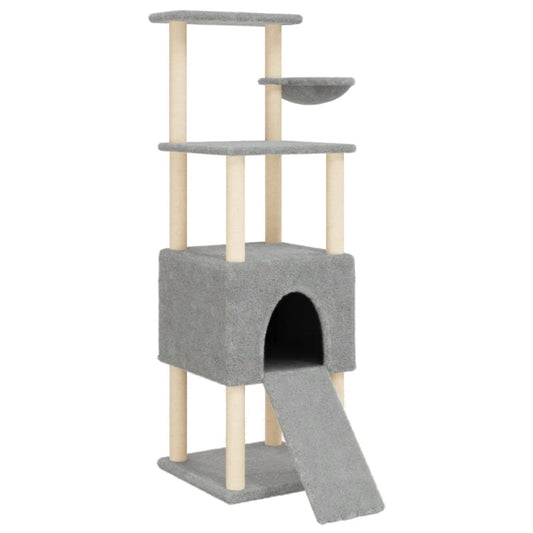 Rascador Para Gatos Con Postes De Sisal Gris Claro 153 Cm_0
