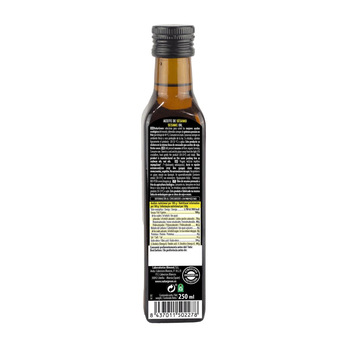 Aceite de Sésamo BIO  NaturGreen. 250 ml