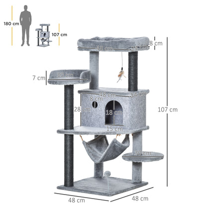 Pawhut Árbol Rascador Gatos 48x48x107cm Con Cueva De Fieltro Desmontable Hamaca_2