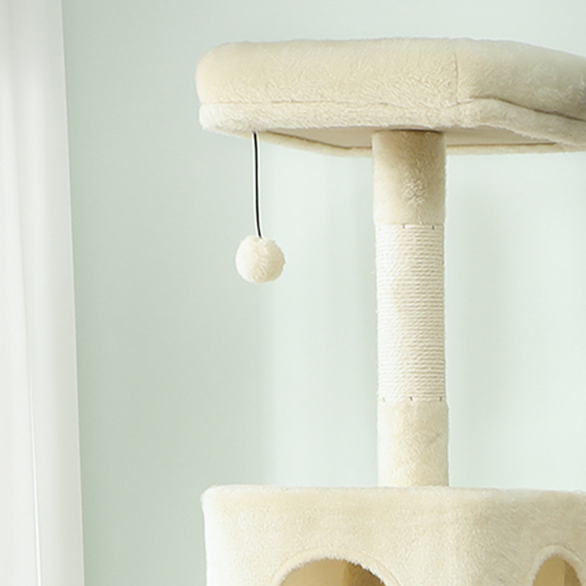 Pawhut Árbol Rascador Para Gatos 202 Cm Con Plataformas 2 Camas 2 Cuevas Beige_4