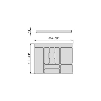 Emuca Cubertero para cajón de cocina, módulo 700 mm, Plástico, Gris