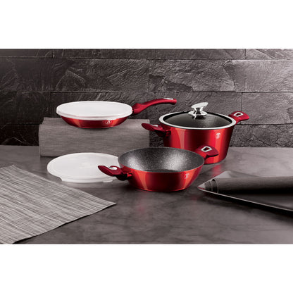 Batería De Cocina Aluminio Forjado Antiadherente Sin Pfoa, Set 2 Cacerolas, 1 Sartén, Tapas Berlinger Haus Burgundy Rojo_1